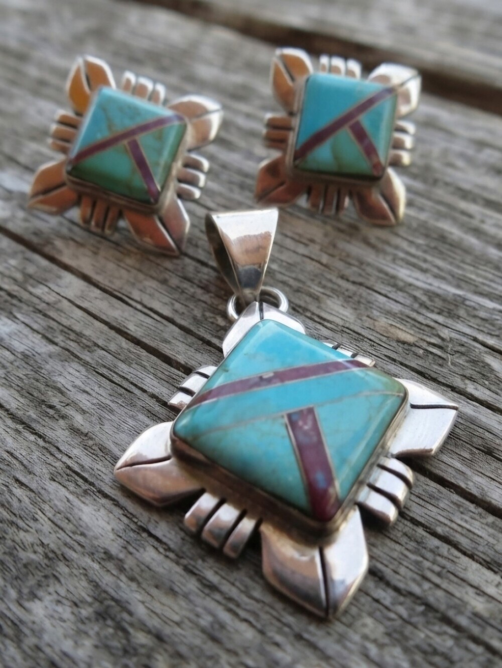 Sterling silver SIGNED inlaid SET